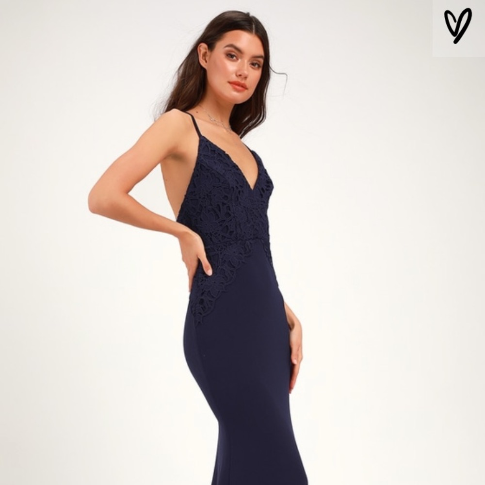 Lulus katalina blue backless crochet lace maxi M